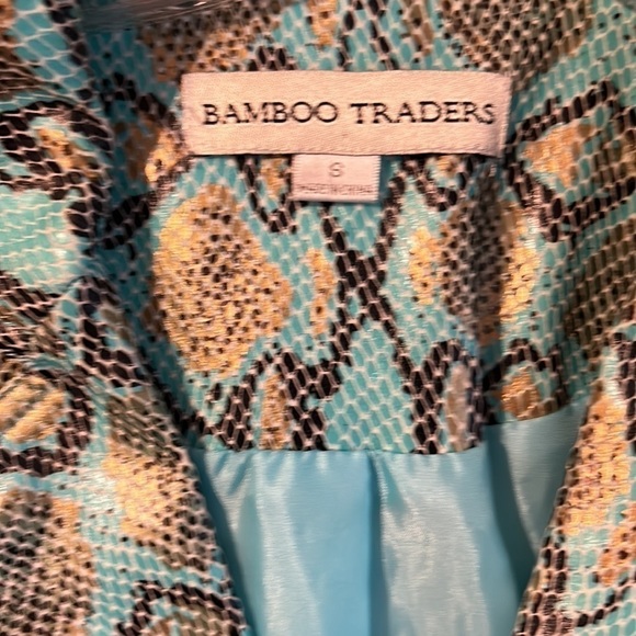 Bamboo Traders Faux Leather Jacket Turquoise Gold Metallic & Brown Snake Small - Picture 8 of 12